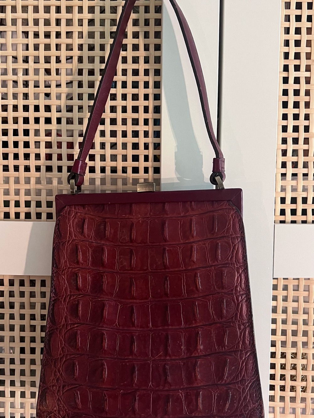 Cynthia Rowley Croc-Embossed Mini Shoulder Bag in Deep Burgundy/Cordovan